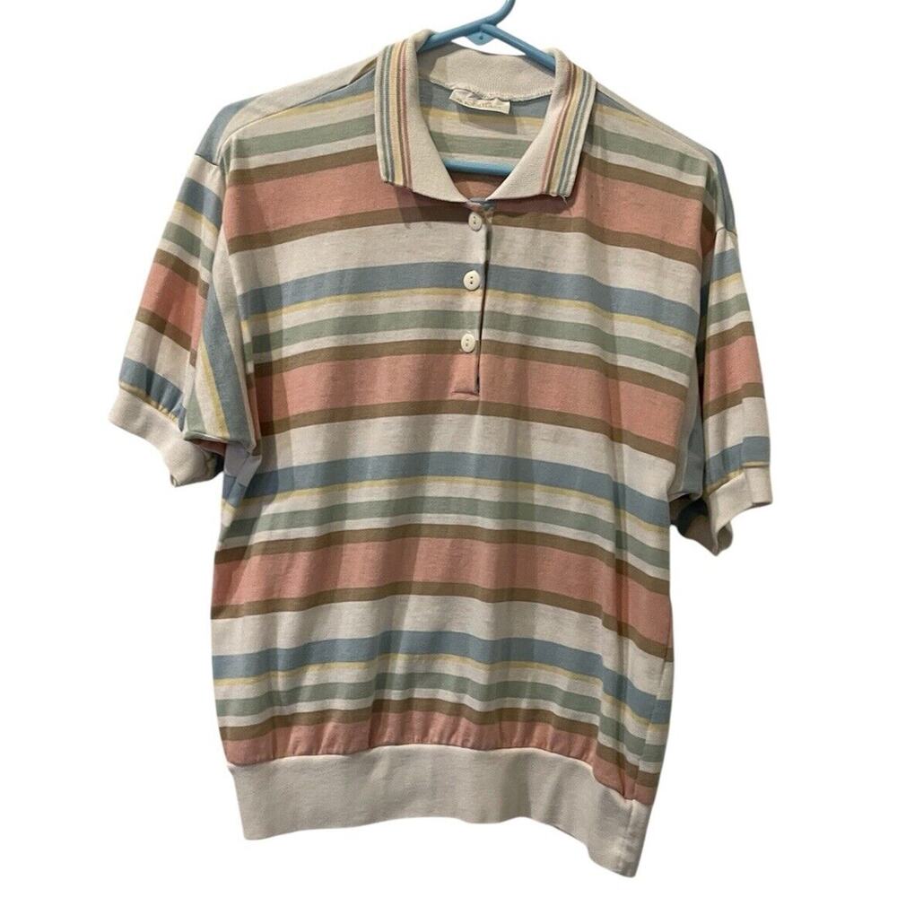 DK Gold Polo Sweater Womens Medium Striped Knit Pullover